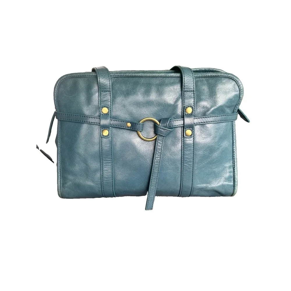Vintage Hobo International Leather Shoulder Bag, Medium Size Teal Boho